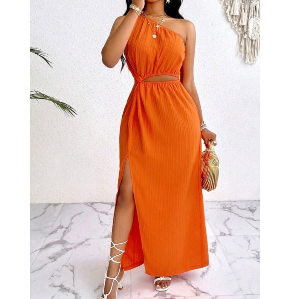 One Shoulder Maxi Sundress Mandarin Orange XL NIB
